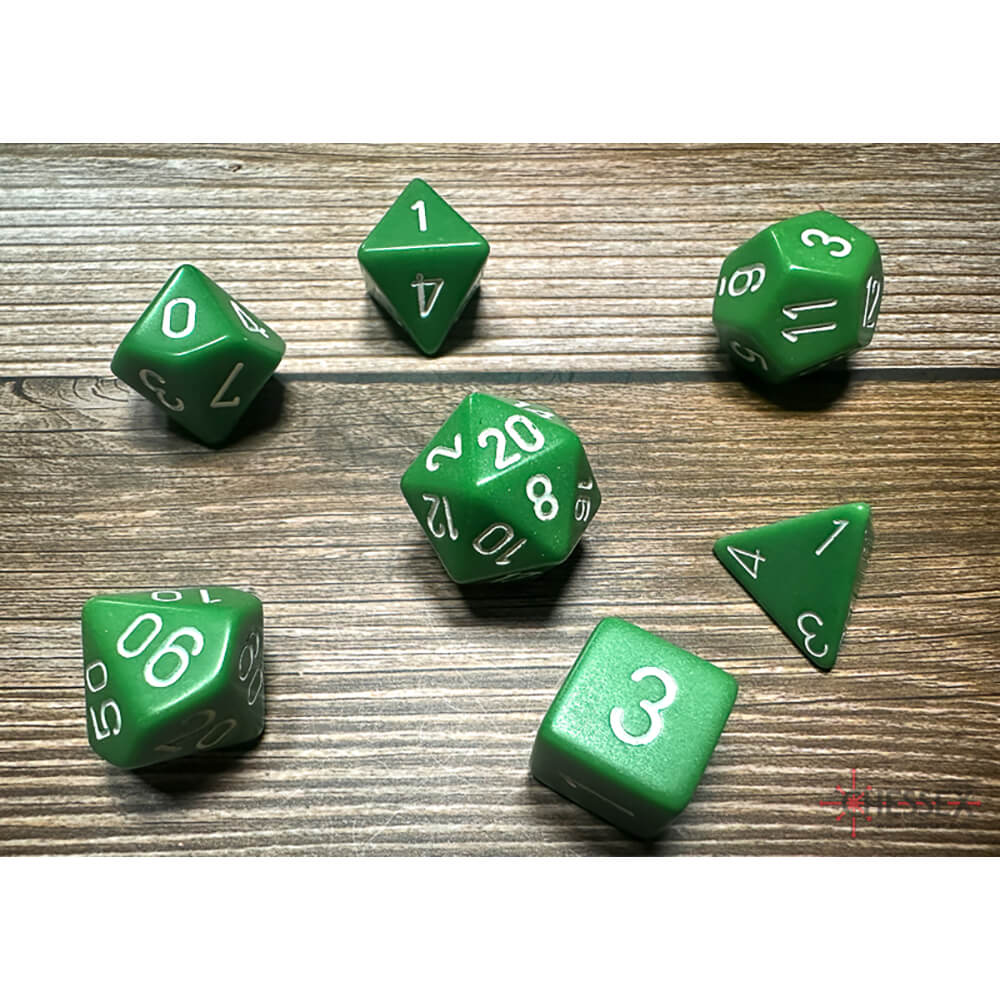 Chessex 25405 Opaque Polyhedral 7 Dice Set Green/white