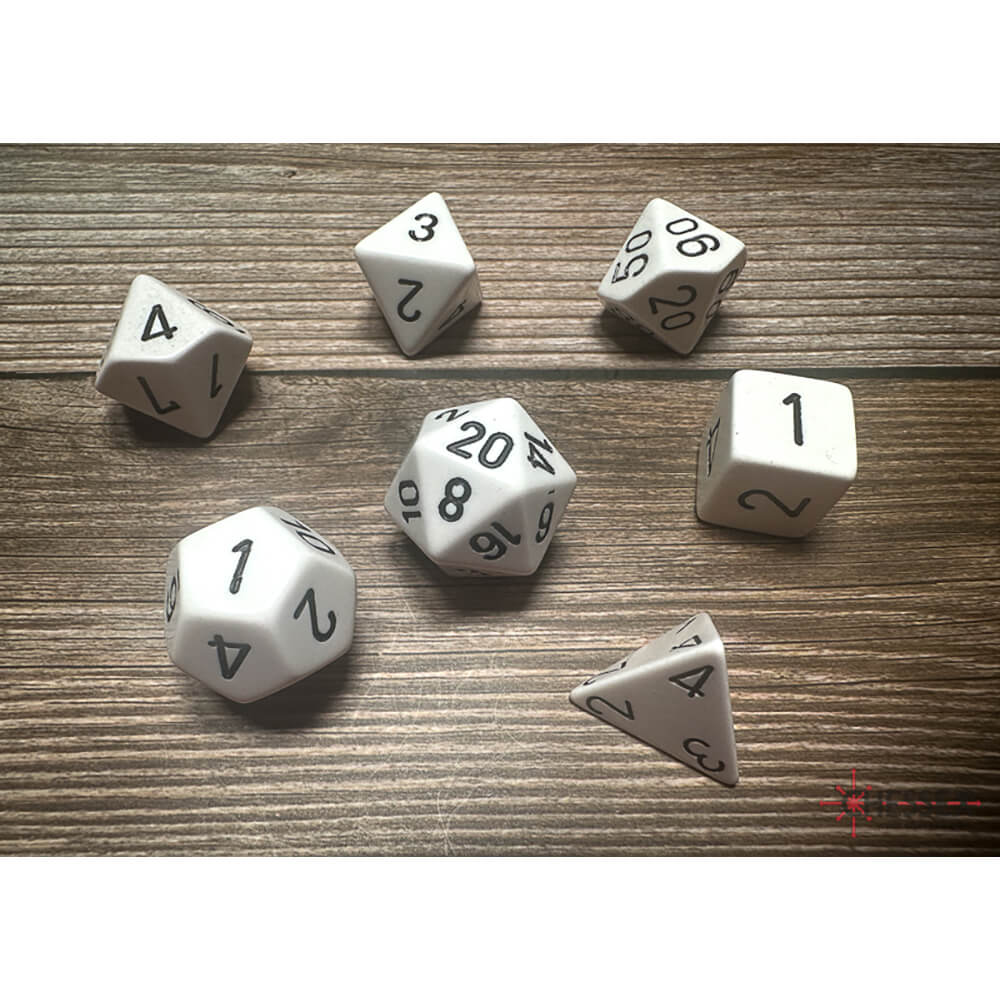 Chessex 25401 Opaque Polyhedral 7 Dice Set White/black