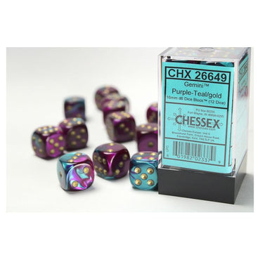 d6 Cube 16mm Gemini Purple and Teal with Gold (12)