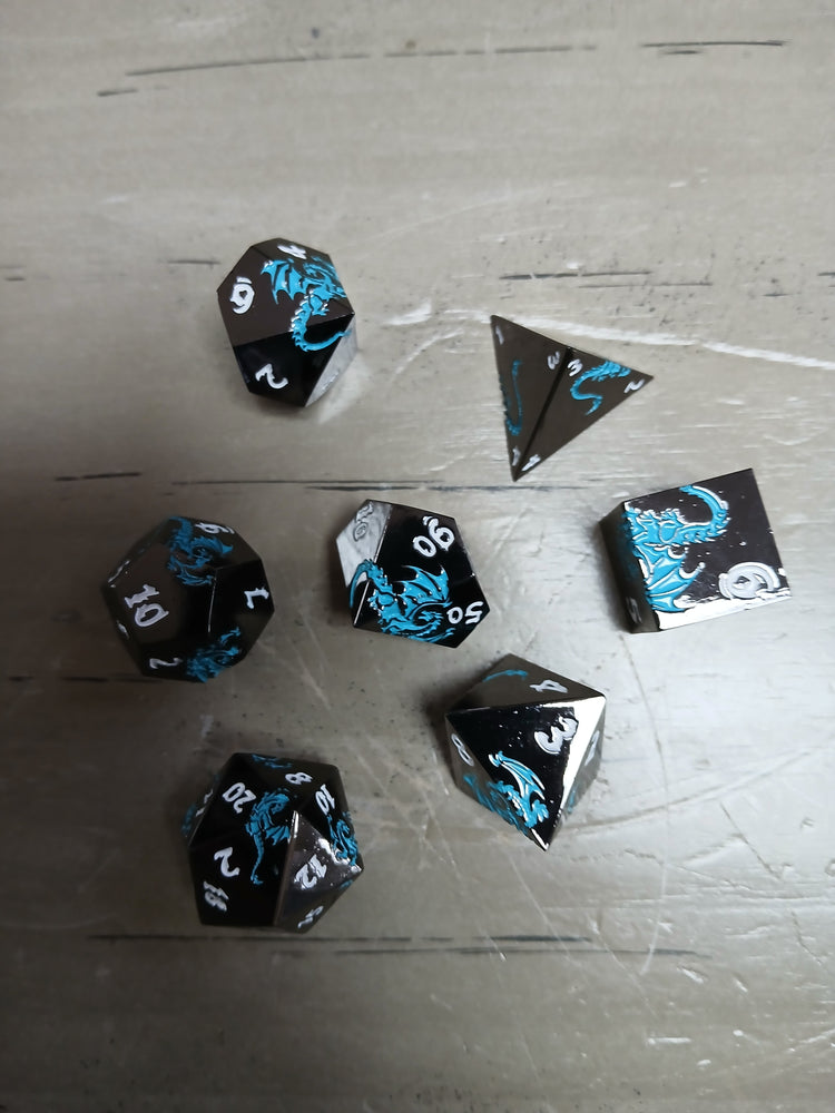 Turquoise Dragon Mirror Finish Metal Dice
