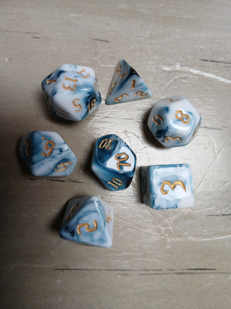 White/Teal Swirl w/Gold RPG Dice