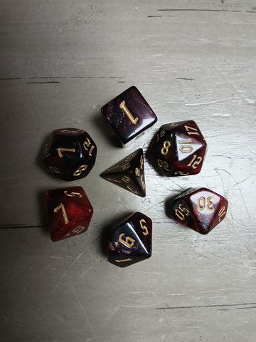 Black/Garnet Marble w/Gold RPG Dice