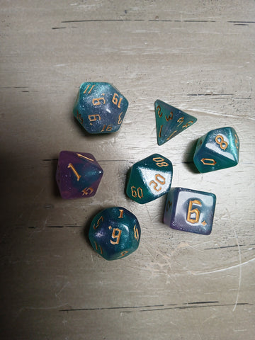 Turqouise Purple Shimmer w/Gold RPG Dice