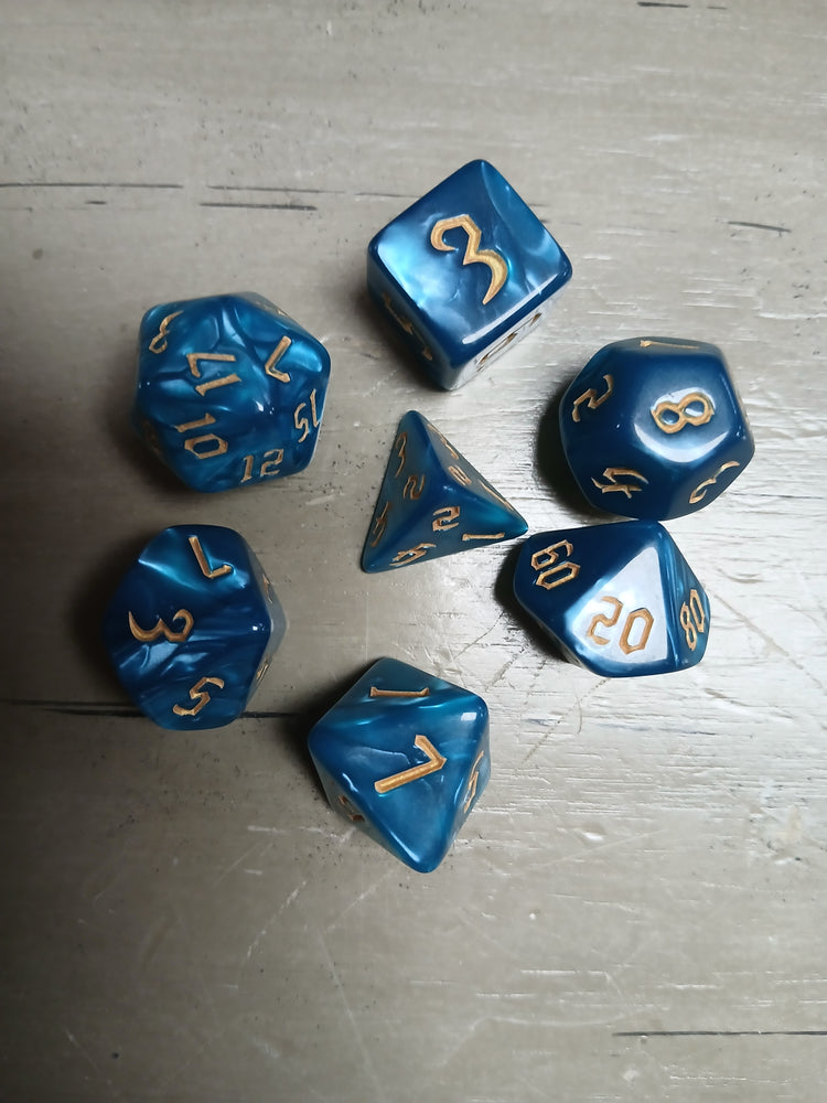 Teal Marble w/Gold RPG Dice