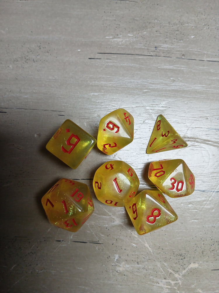 Yellow Shimmer w/Red RPG Dice