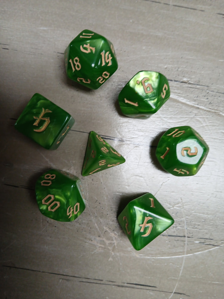 Kiwi Marble w/Gold RPG Dice