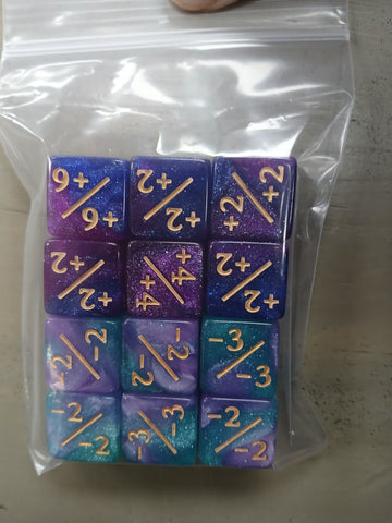 16mm 12ct Counter Dice Set - Blue/Purple & Turquoise/Lilac
