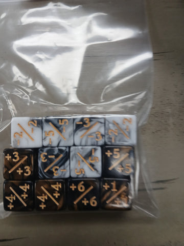 12mm 12ct Counter Dice Set - White/Black & Gold/Black