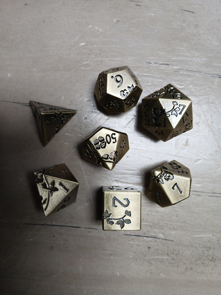 Black Floral Etched Gold Metal Dice