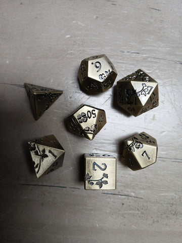 Black Floral Etched Gold Metal Dice