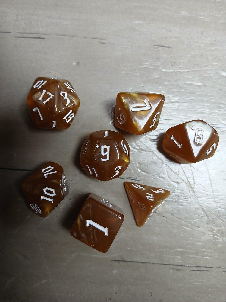 Amber Marble w/White RPG Dice