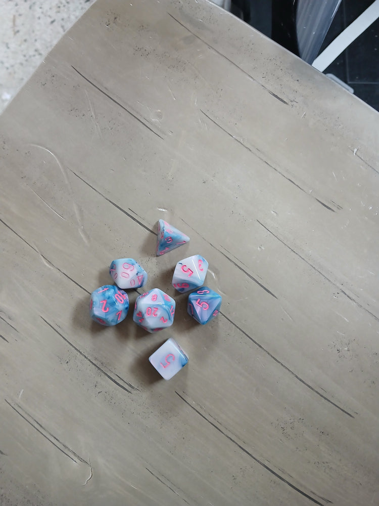 Chessex Iridescent Blue/Cream Swirl w/Pink RPG Dice