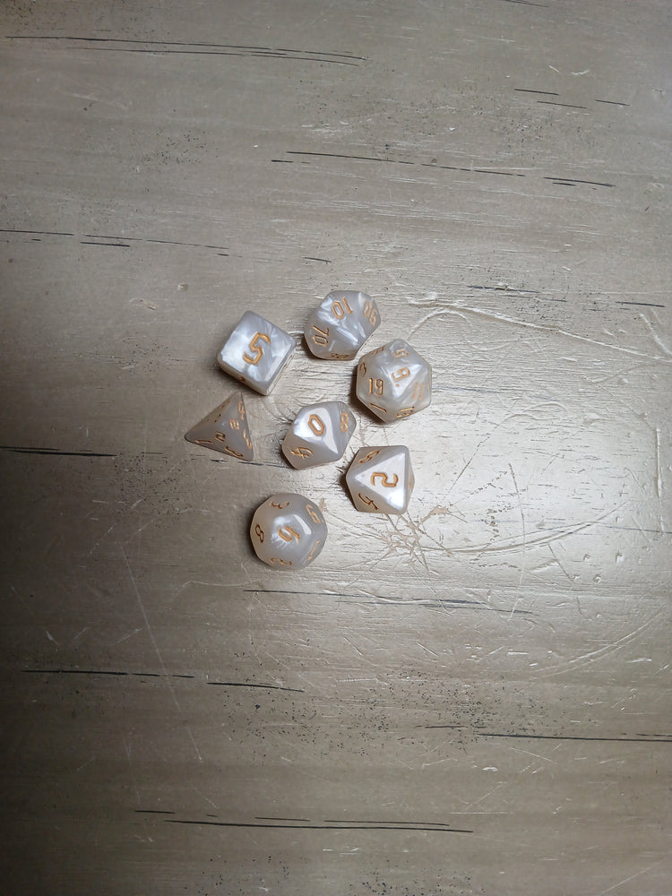 White Marble w/Gold RPG Dice