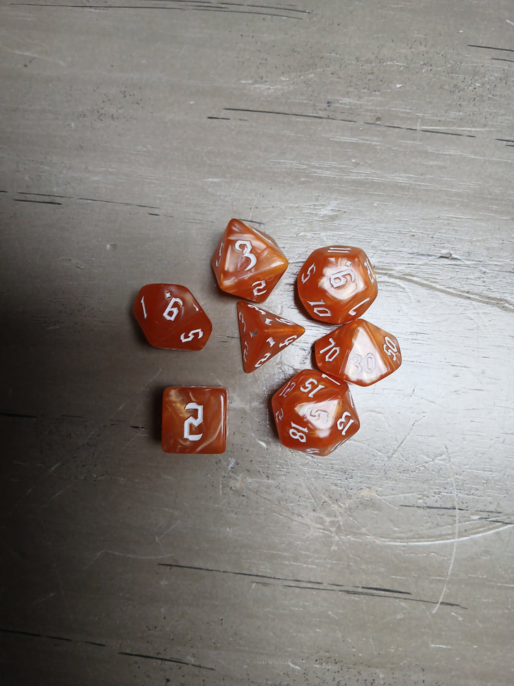 Orange Marble w/White RPG Dice
