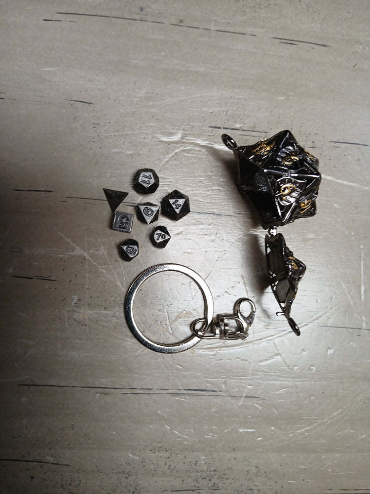 Smoke Mini Dice w/Nickel and Gold d20 Storage Keychain
