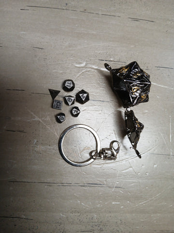 Smoke Mini Dice w/Nickel and Gold d20 Storage Keychain