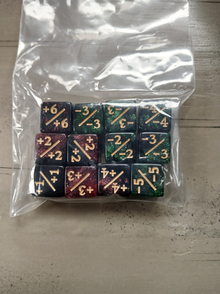 12mm 12ct Counter Dice Set - Red/Black & Green/Black