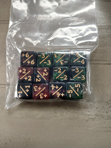 12mm 12ct Counter Dice Set - Red/Black & Green/Black