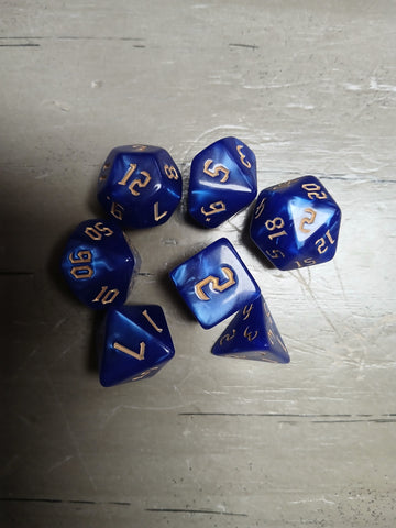 Colbalt Marble w/Gold RPG Dice