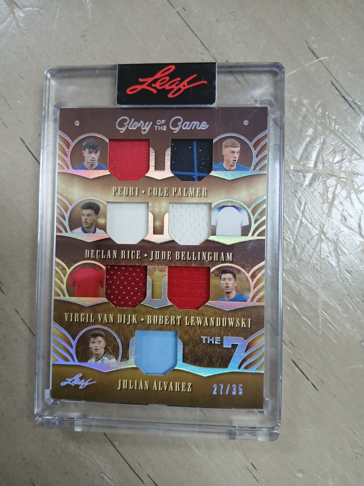 T7-15 Pedri, Cole Palmer, Declan Rice,Jude Bellingham, Virgil Van Dijk, Robert Lewandowski, Julian Alvarez - The 7 Card 27/35 w/Silver Foiling and JerseySwatches - Leaf Glory of the Game 2026