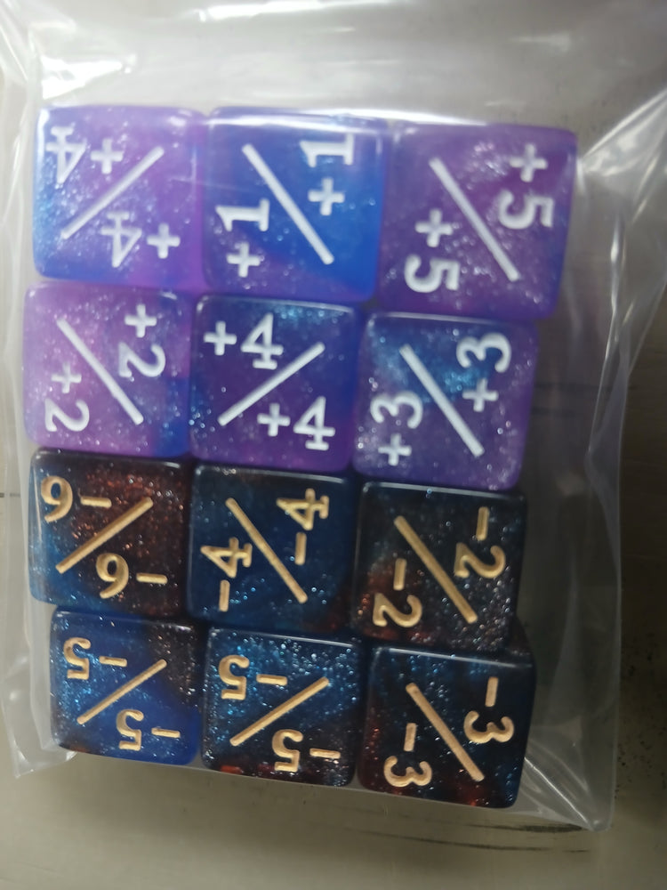 16mm 12ct Counter Dice Set - Blue/Purple & Orange/Navy