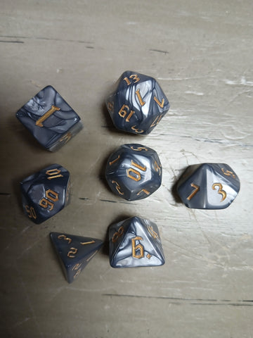 Silver Marble w/Gold RPG Dice