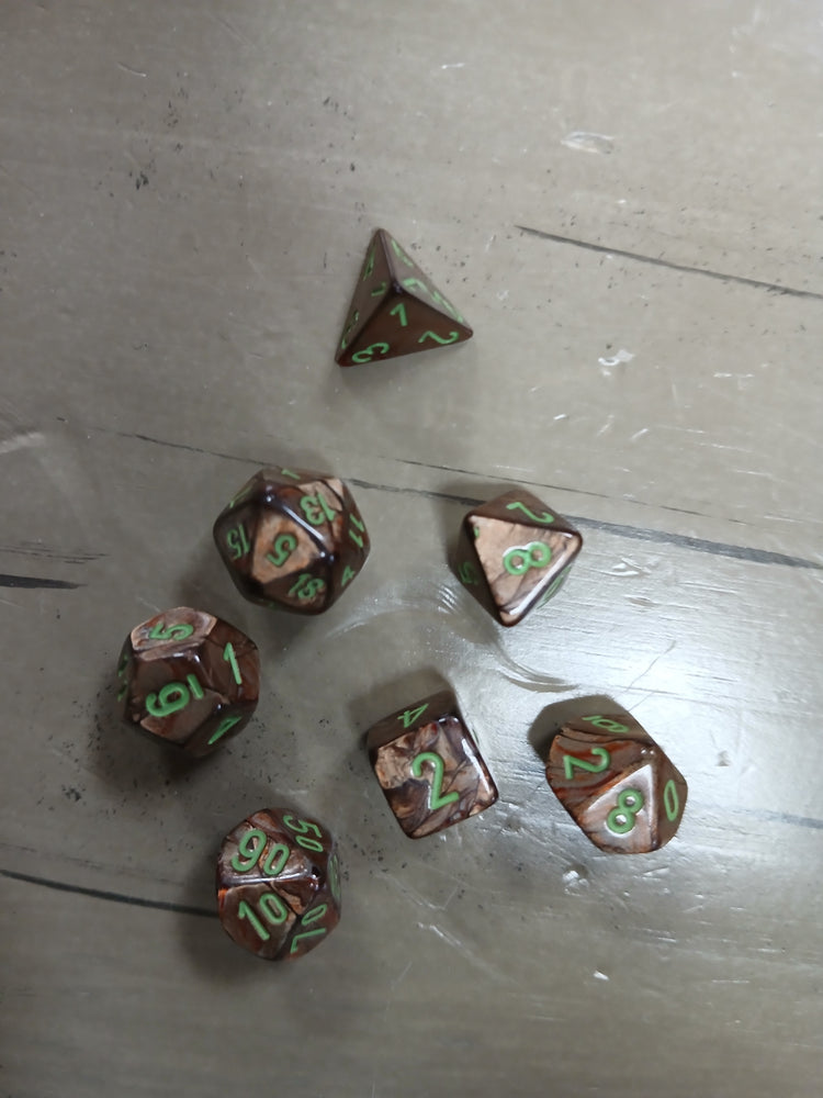 Chessex Copper Marble w/Green Mini RPG Dice