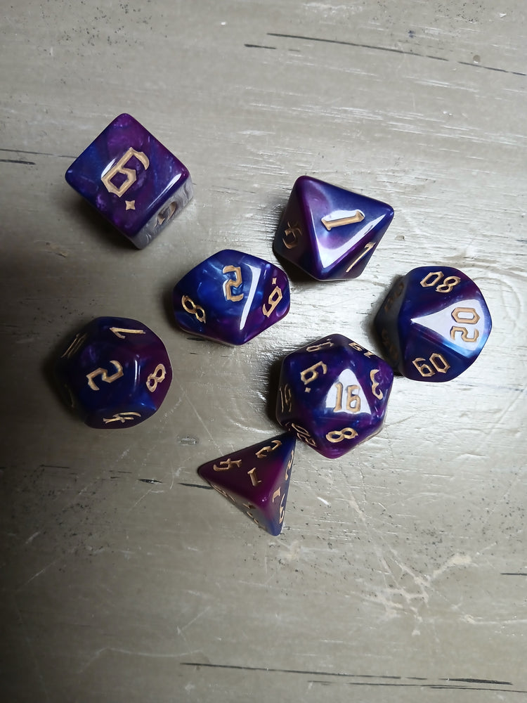 Purple/Colbalt Marble w/Gold RPG Dice