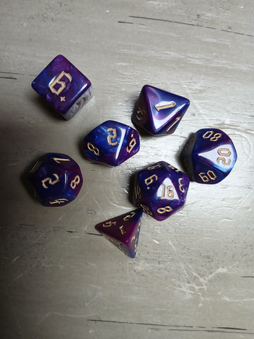 Purple/Colbalt Marble w/Gold RPG Dice