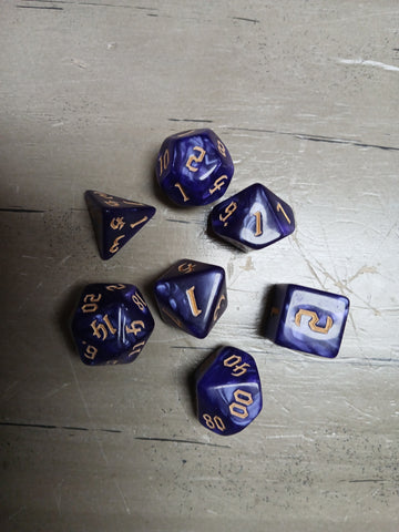 Purple Marble w/Gold RPG Dice