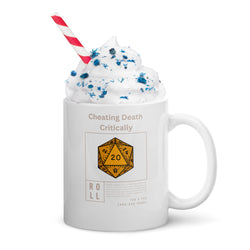 Cheating Death Critically White glossy mug